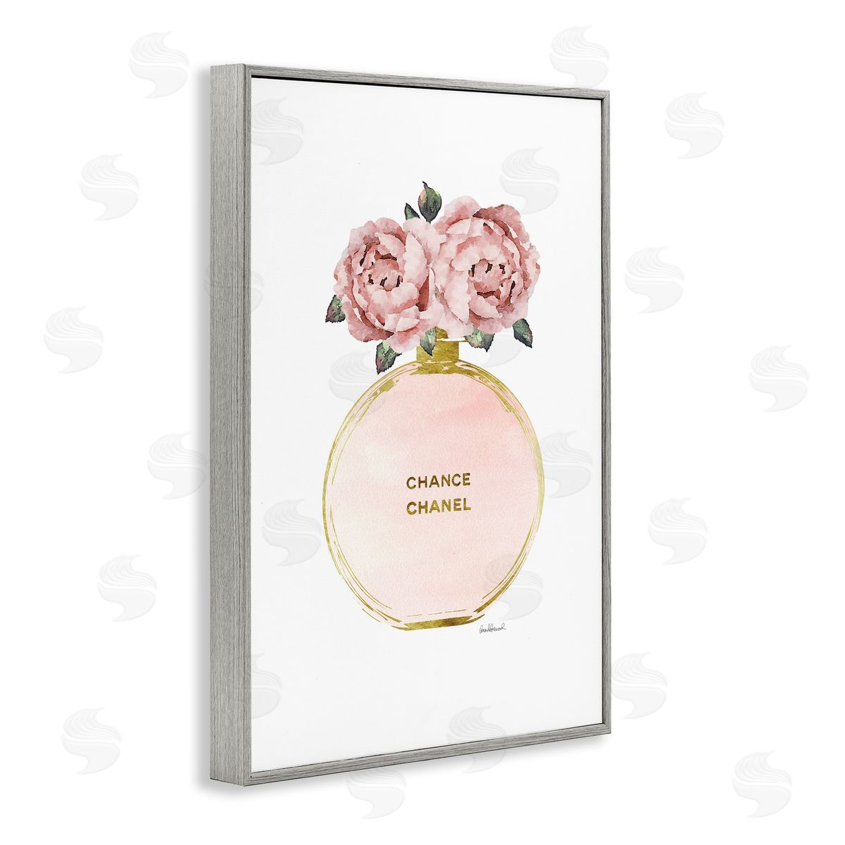 Round Perfume Bottle Grey Frame Print Wall Art, Home Decor by Amanda Greenwood