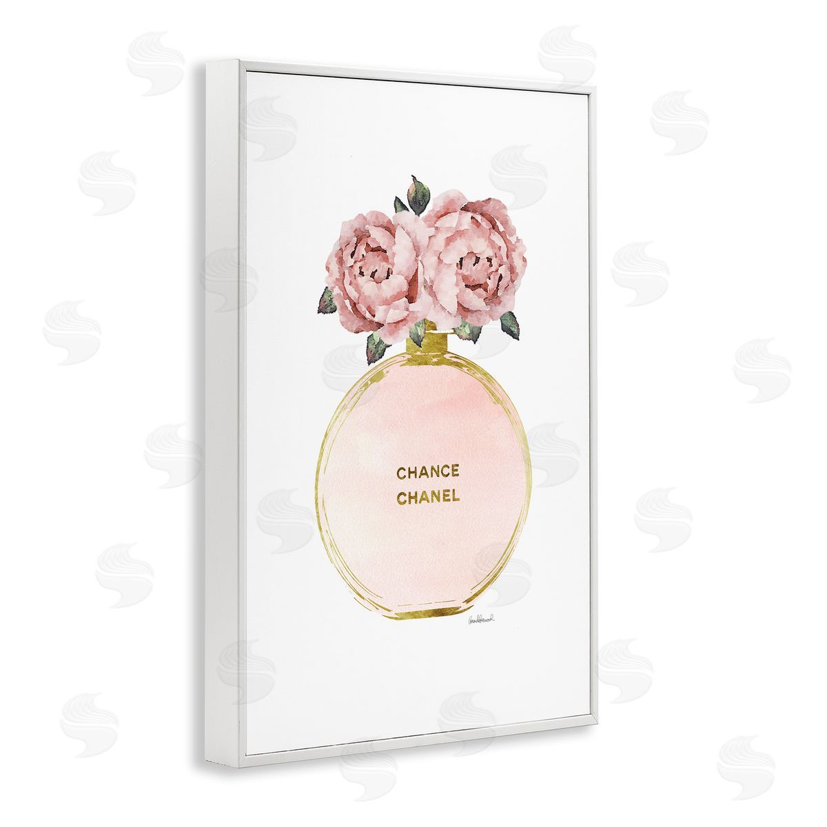 Round Perfume Bottle White Frame Print Wall Art, Home Decor by Amanda Greenwood