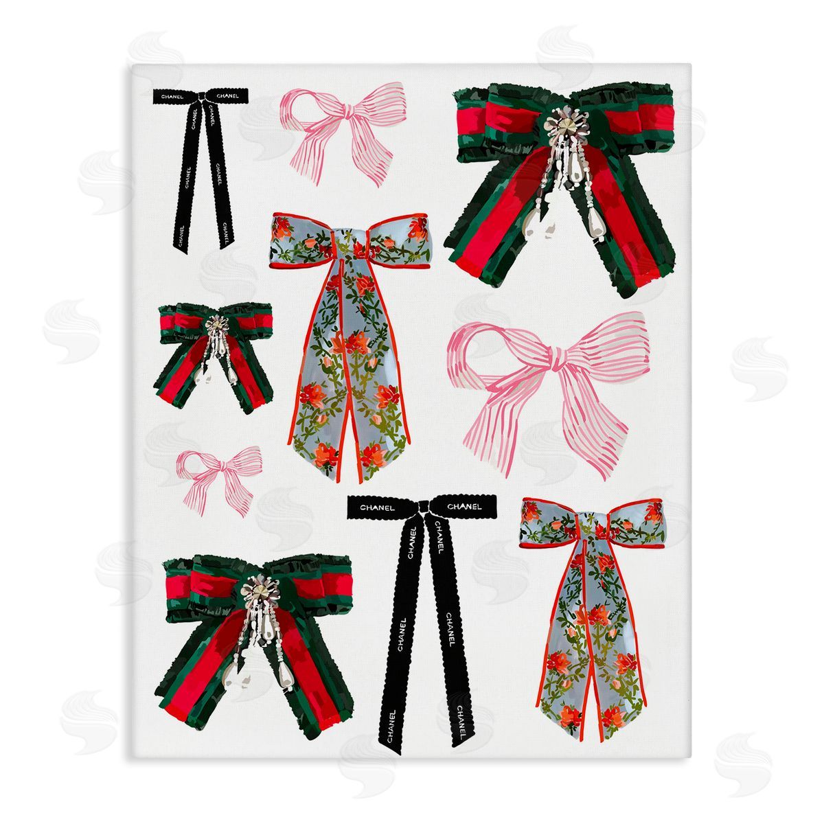 Patterned Fashion Ribbons Canvas Wall Art, Home Decor by Amelia Noyes