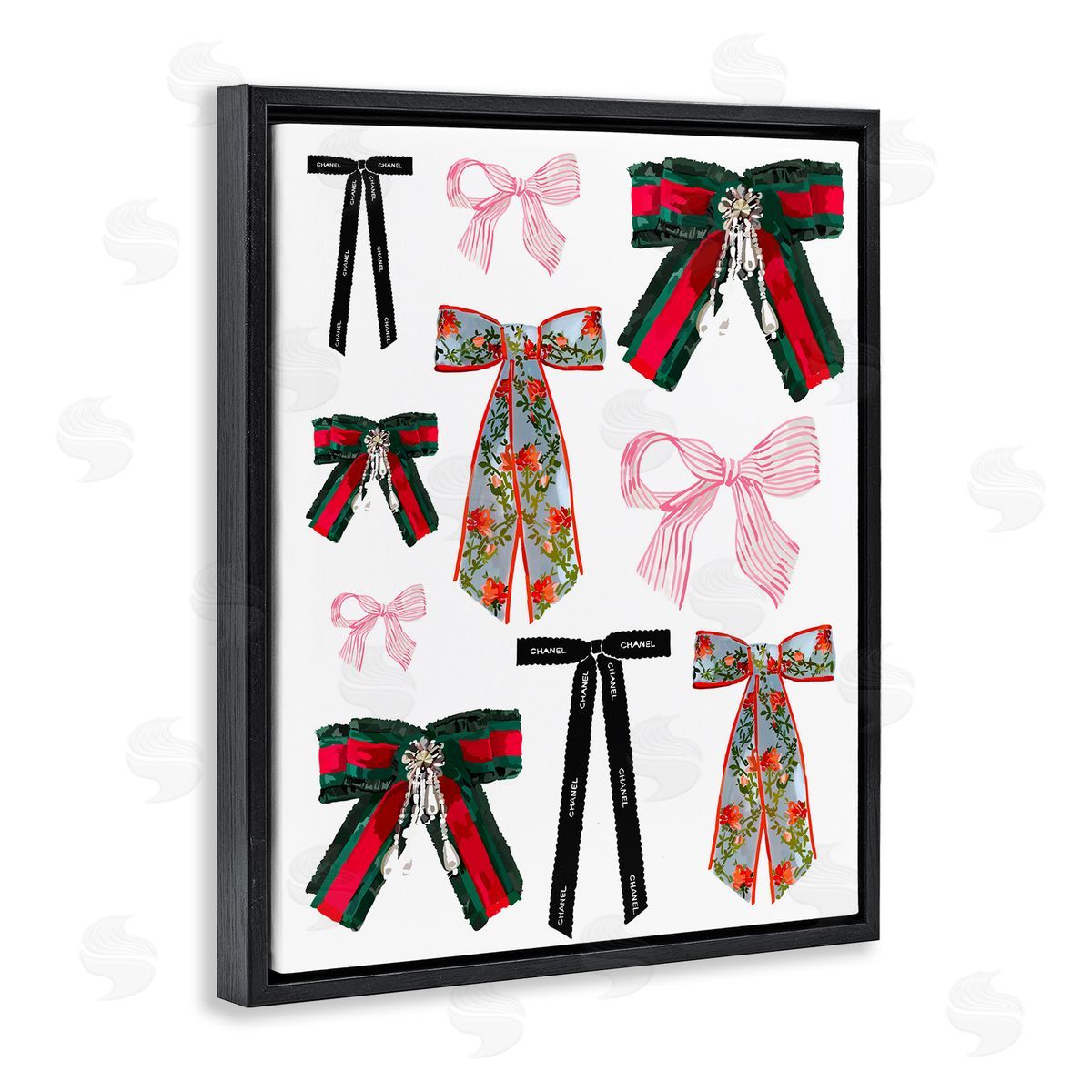 Patterned Fashion Ribbons Black Floating Frame Canvas Wall Art, Home Decor by Amelia Noyes