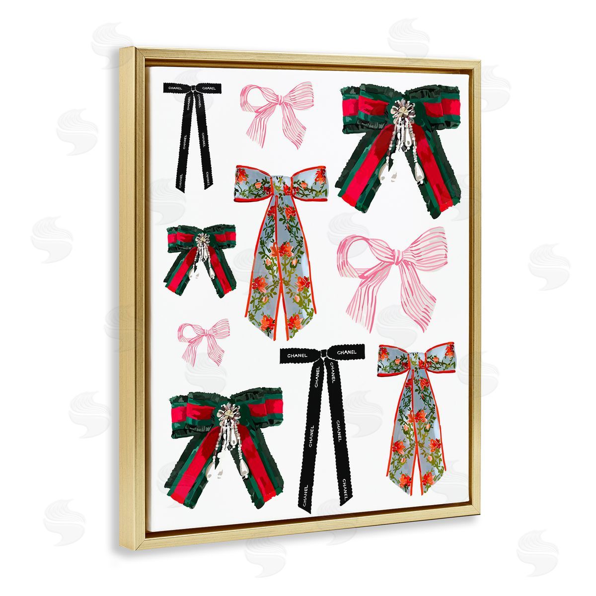 Patterned Fashion Ribbons Gold Floating Frame Canvas Wall Art, Home Decor by Amelia Noyes