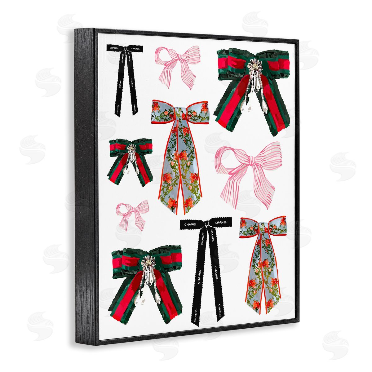 Patterned Fashion Ribbons Black Frame Print Wall Art, Home Decor by Amelia Noyes