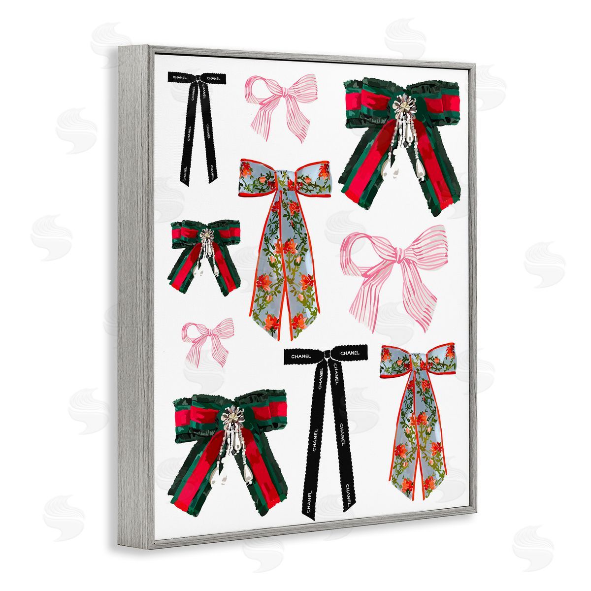 Patterned Fashion Ribbons Grey Frame Print Wall Art, Home Decor by Amelia Noyes