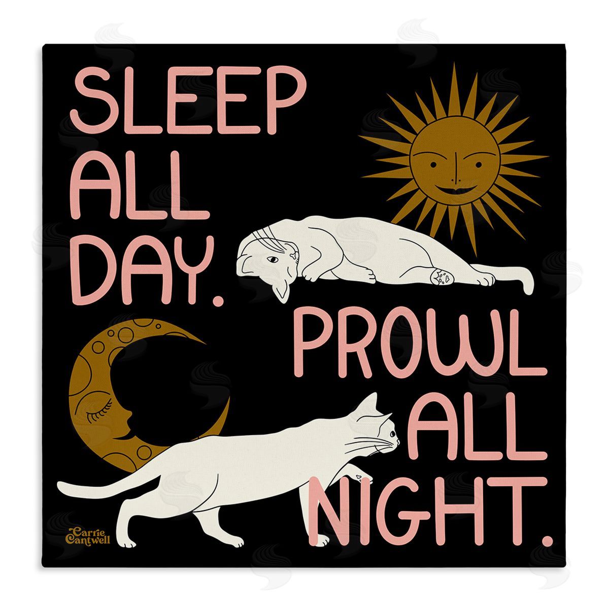 Sleep and Prowl Cats Canvas Wall Art, Home Decor by Carrie Cantwell