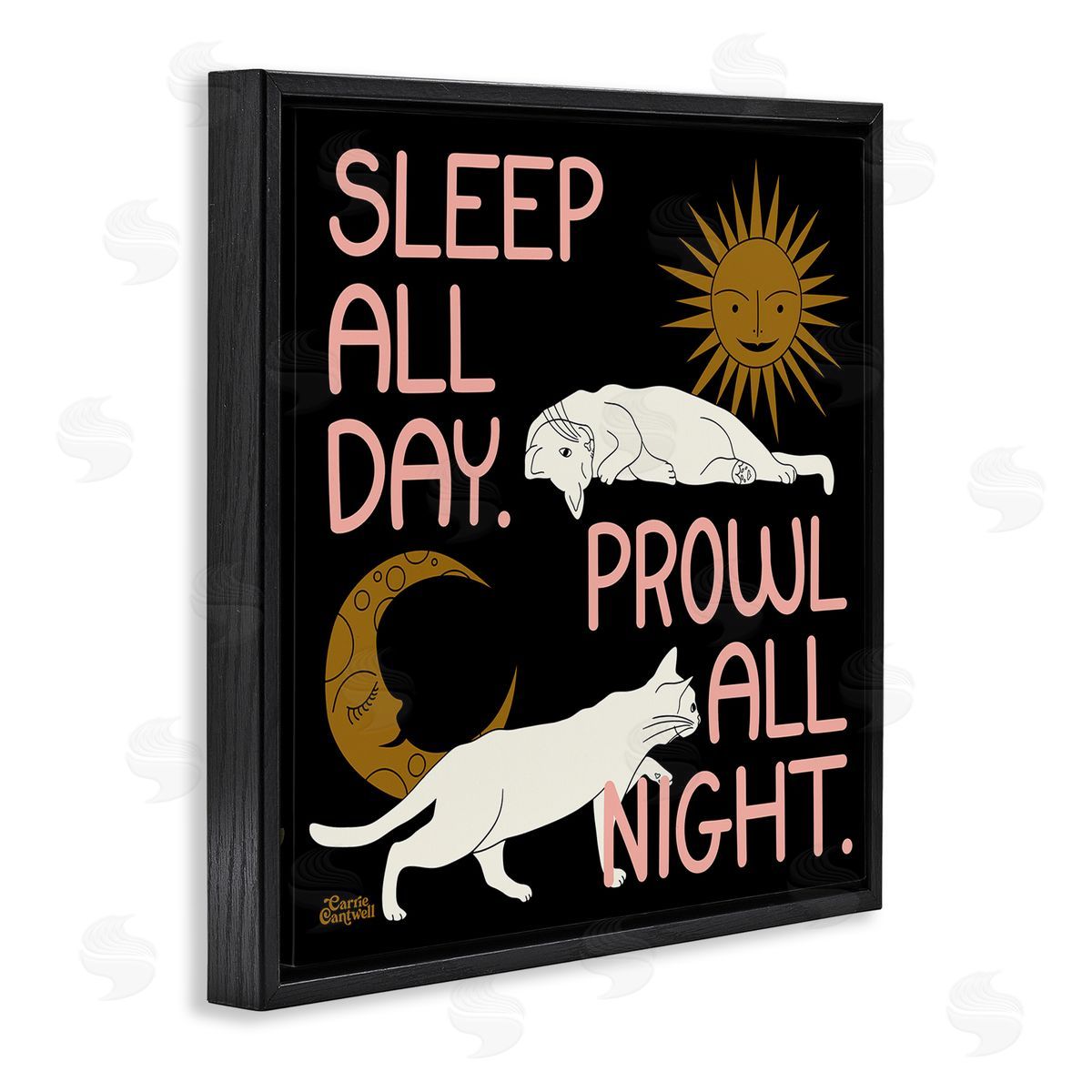 Sleep and Prowl Cats Black Floating Frame Canvas Wall Art, Home Decor by Carrie Cantwell