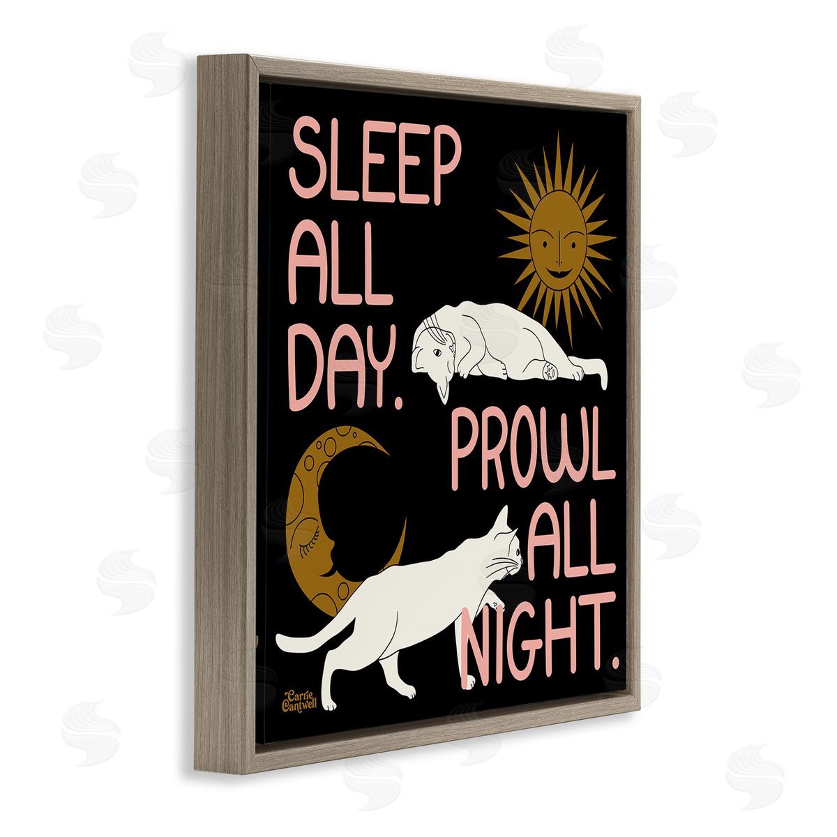 Sleep and Prowl Cats Brown Floating Frame Canvas Wall Art, Home Decor by Carrie Cantwell