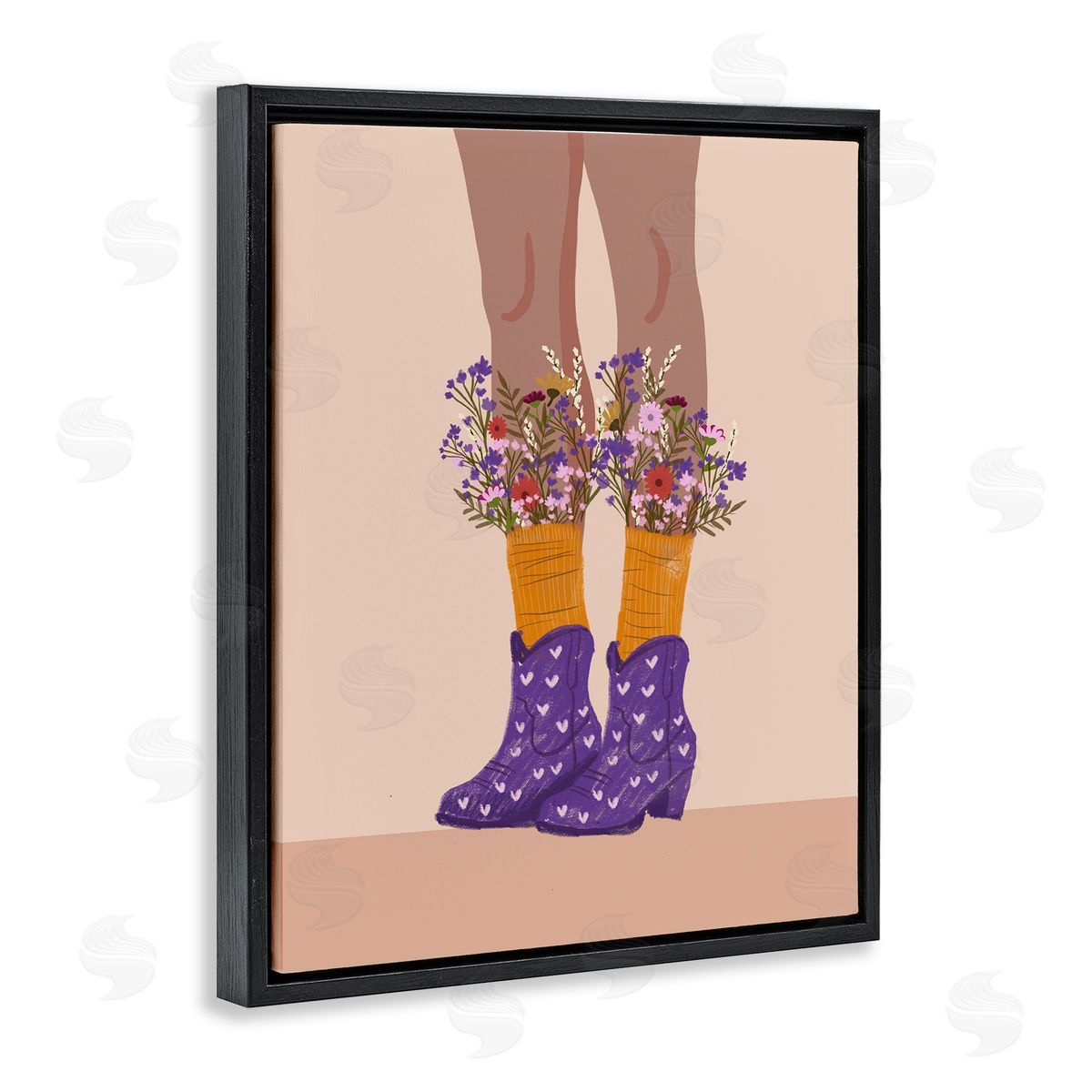 Wildflower Fashion Illustration Black Floating Frame Canvas Wall Art, Home Decor by Chen Alyesh
