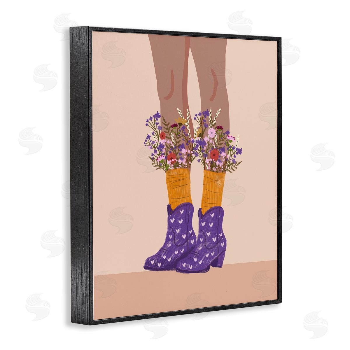 Wildflower Fashion Illustration Black Frame Print Wall Art, Home Decor by Chen Alyesh