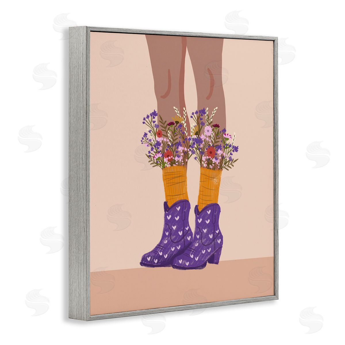 Wildflower Fashion Illustration Grey Frame Print Wall Art, Home Decor by Chen Alyesh