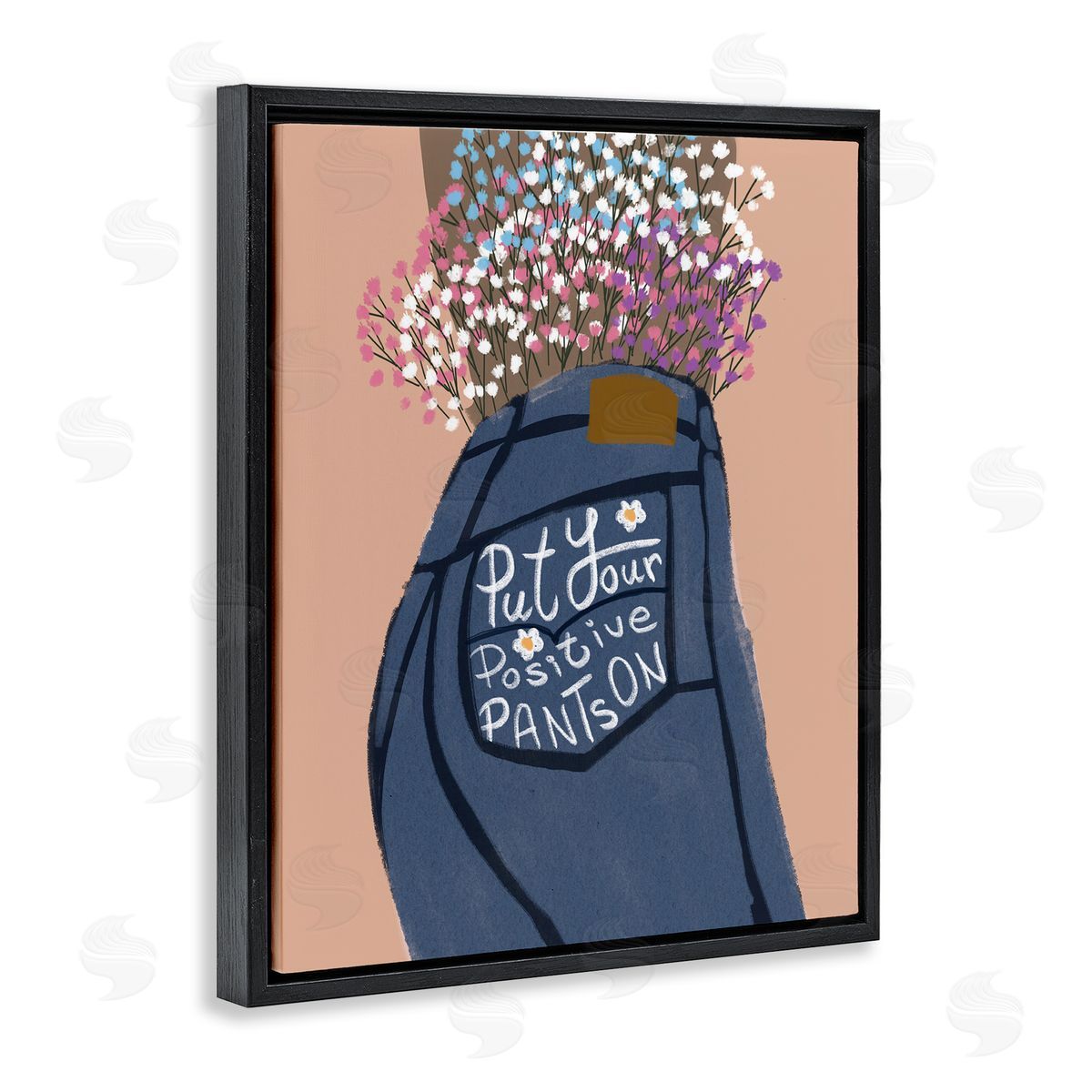 Floral Positive Pants Black Floating Frame Canvas Wall Art, Home Decor by Chen Alyesh