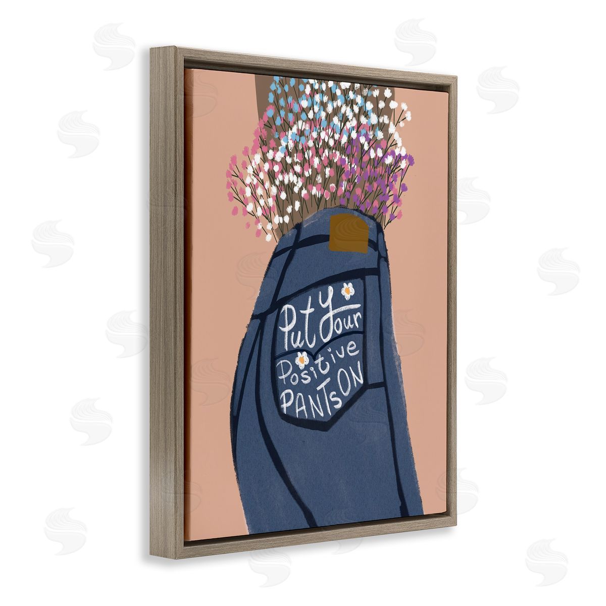 Floral Positive Pants Brown Floating Frame Canvas Wall Art, Home Decor by Chen Alyesh
