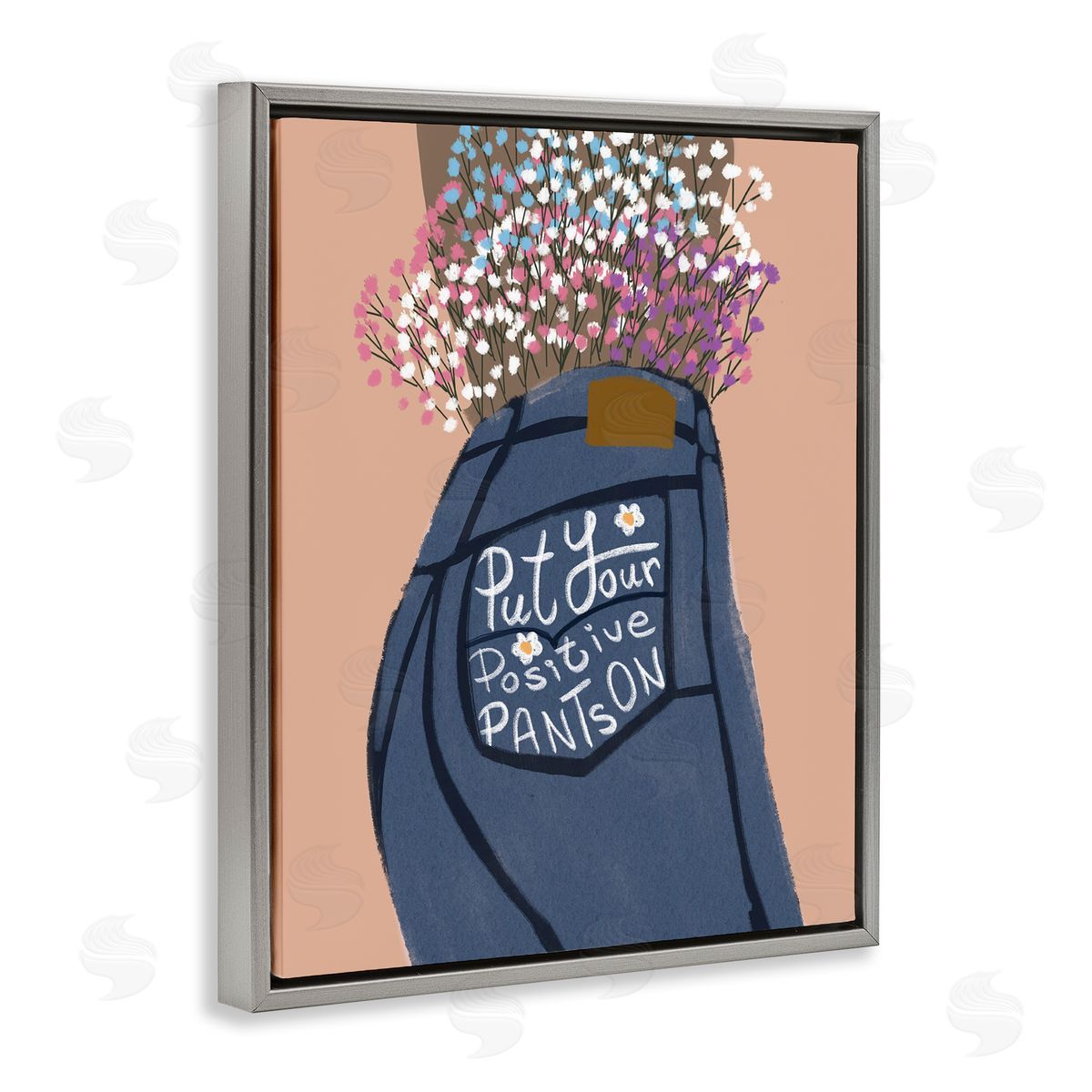 Floral Positive Pants Grey Floating Frame Canvas Wall Art, Home Decor by Chen Alyesh