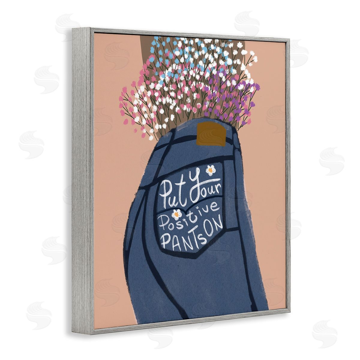 Floral Positive Pants Grey Frame Print Wall Art, Home Decor by Chen Alyesh