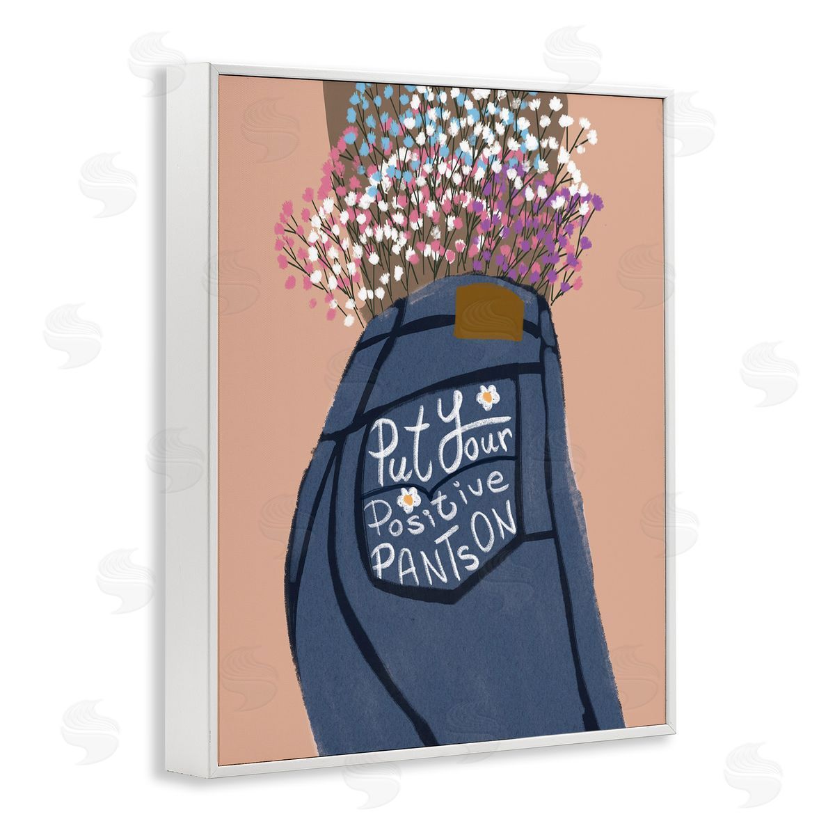 Floral Positive Pants White Frame Print Wall Art, Home Decor by Chen Alyesh