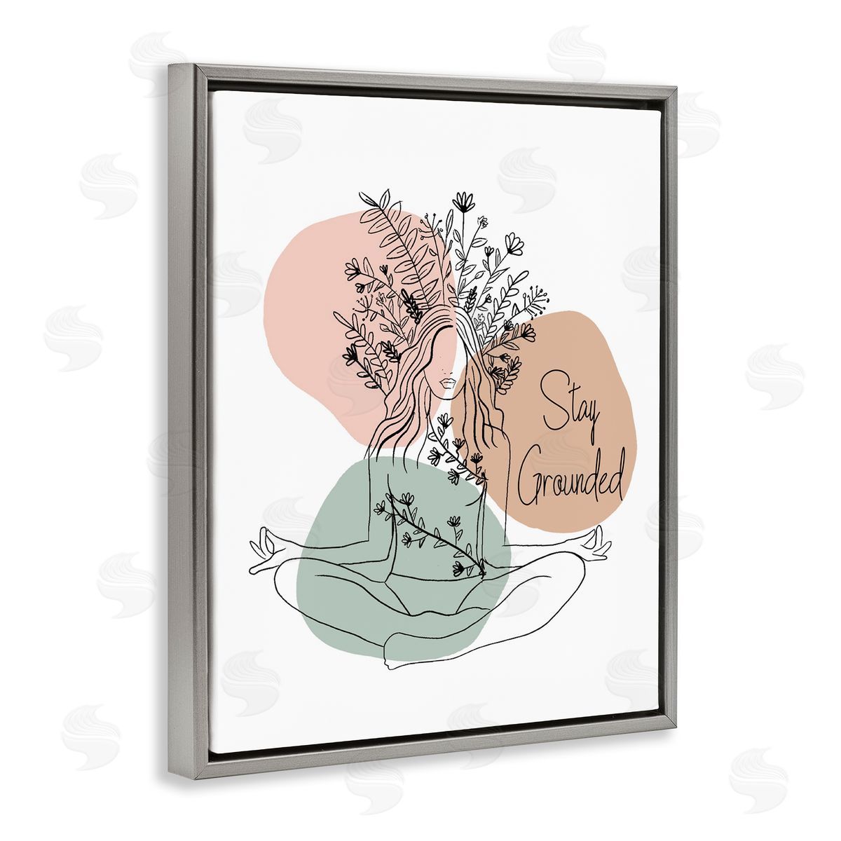 Stay Grounded Portrait Grey Floating Frame Canvas Wall Art, Home Decor by Chen Alyesh