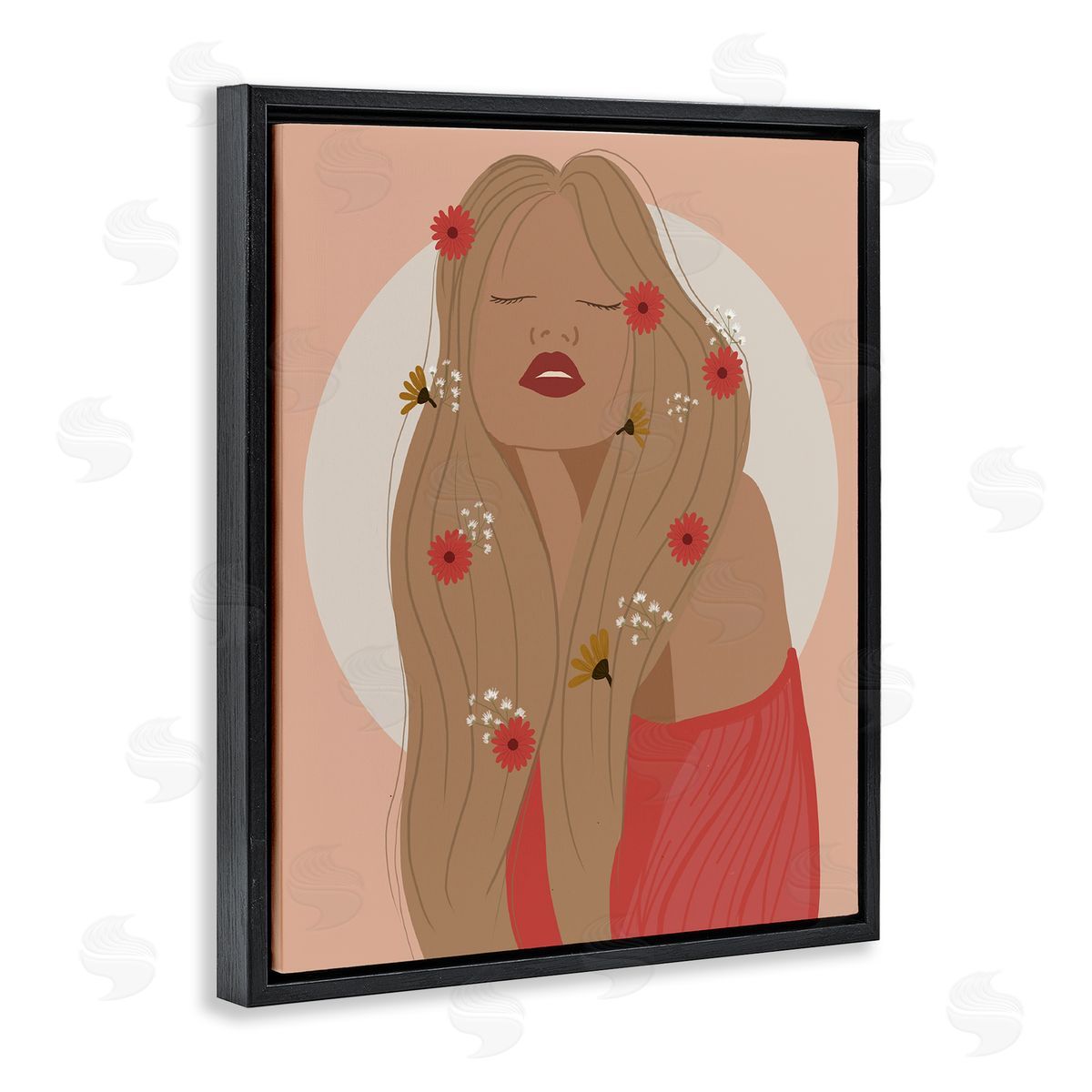 Hippie Boho Girl Black Floating Frame Canvas Wall Art, Home Decor by Chen Alyesh