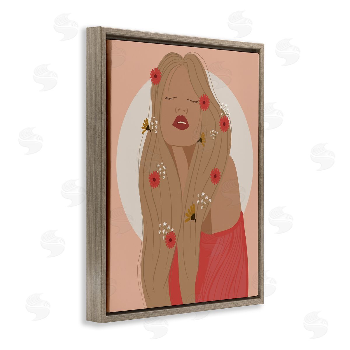 Hippie Boho Girl Brown Floating Frame Canvas Wall Art, Home Decor by Chen Alyesh