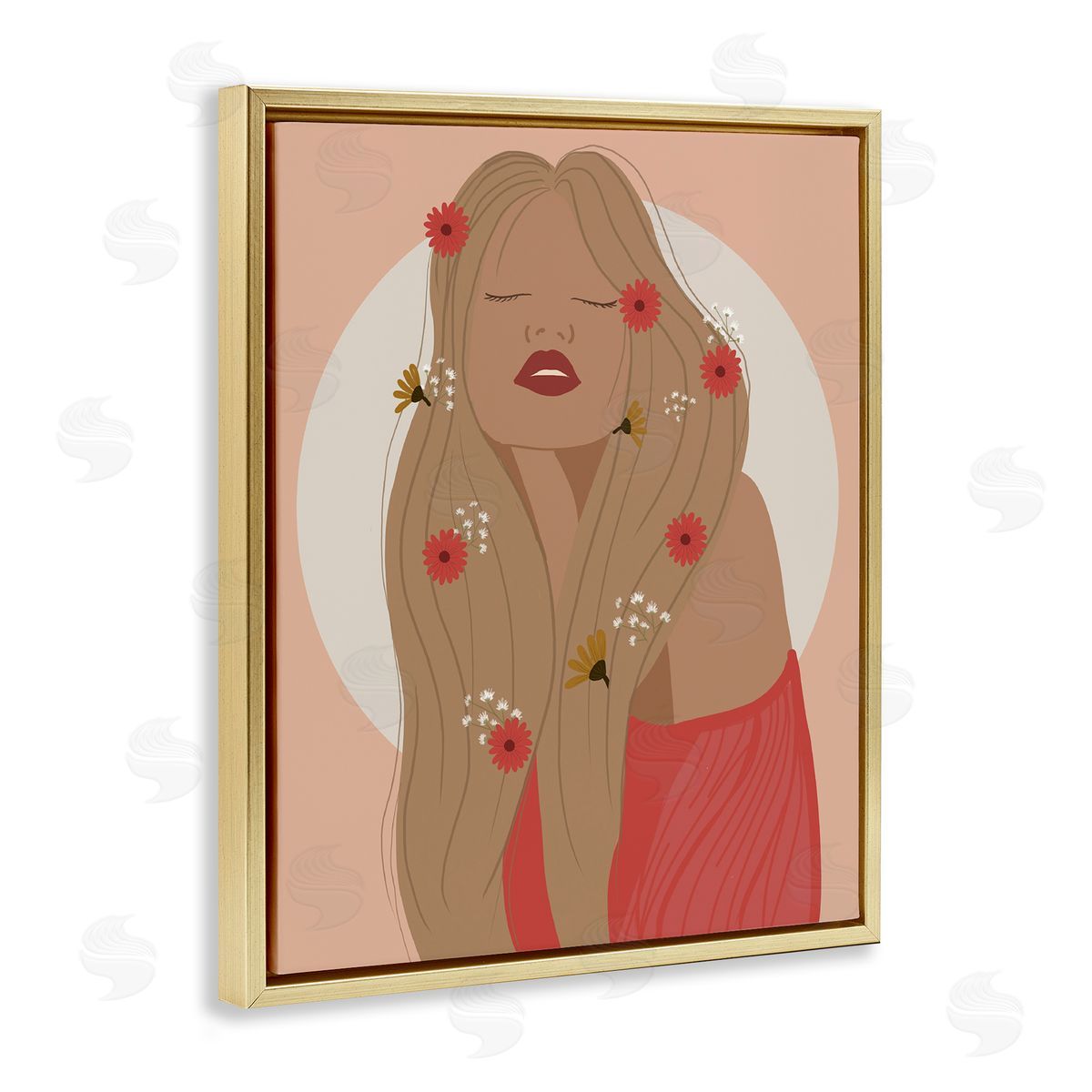 Hippie Boho Girl Gold Floating Frame Canvas Wall Art, Home Decor by Chen Alyesh