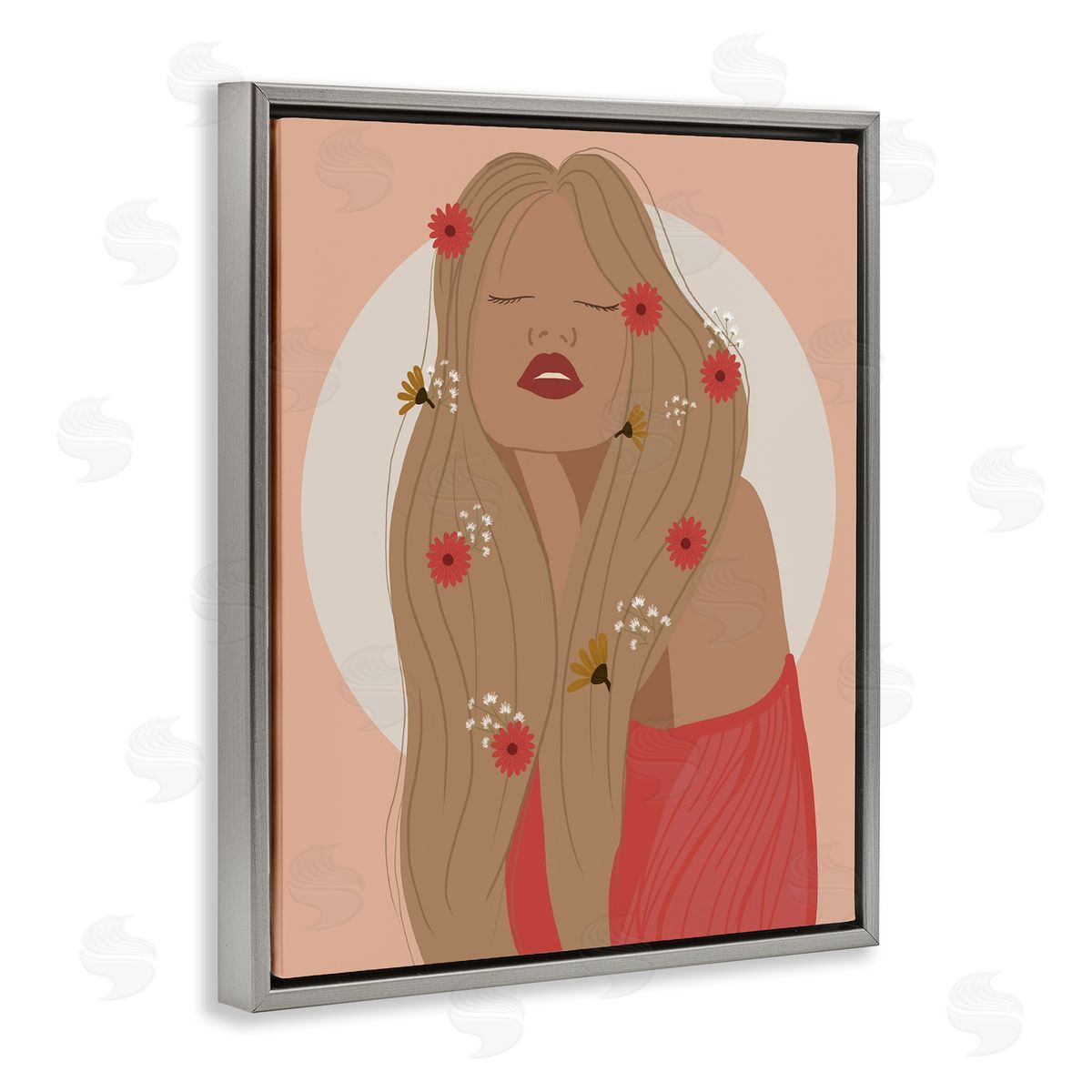 Hippie Boho Girl Grey Floating Frame Canvas Wall Art, Home Decor by Chen Alyesh