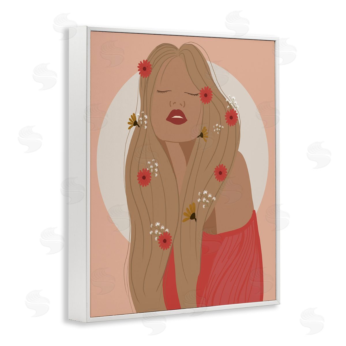 Hippie Boho Girl White Frame Print Wall Art, Home Decor by Chen Alyesh