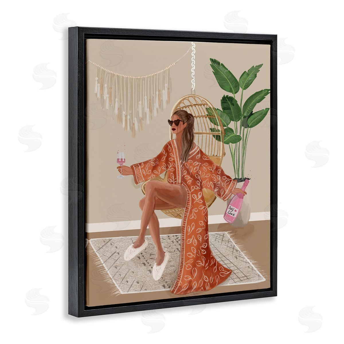 Boho Glam Girl Black Floating Frame Canvas Wall Art, Home Decor by Chen Alyesh