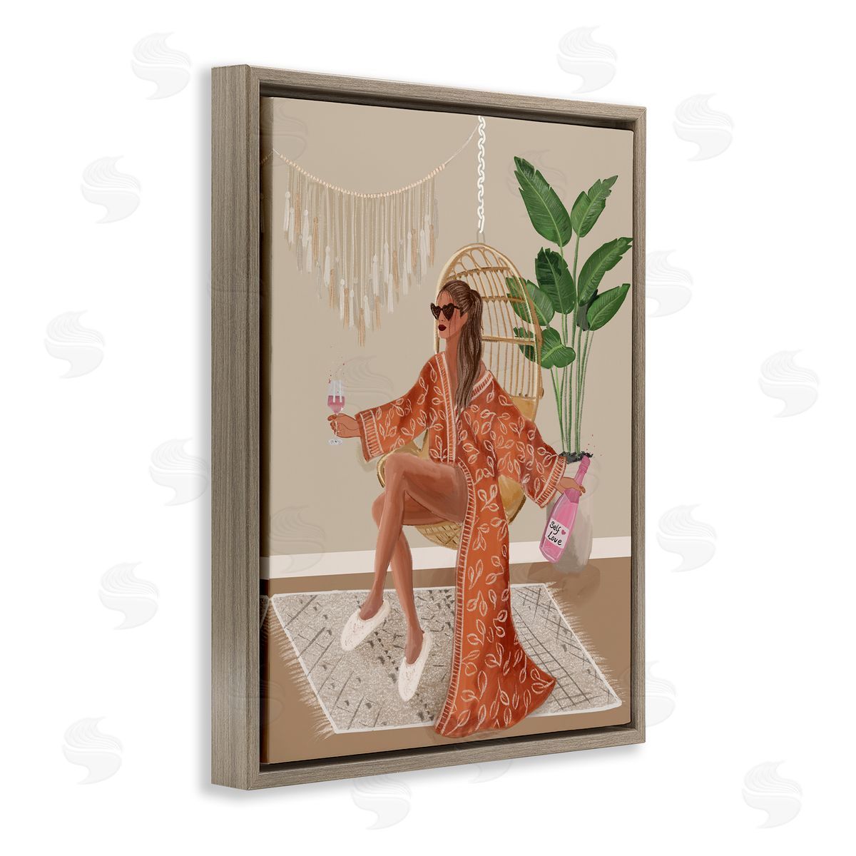 Boho Glam Girl Brown Floating Frame Canvas Wall Art, Home Decor by Chen Alyesh