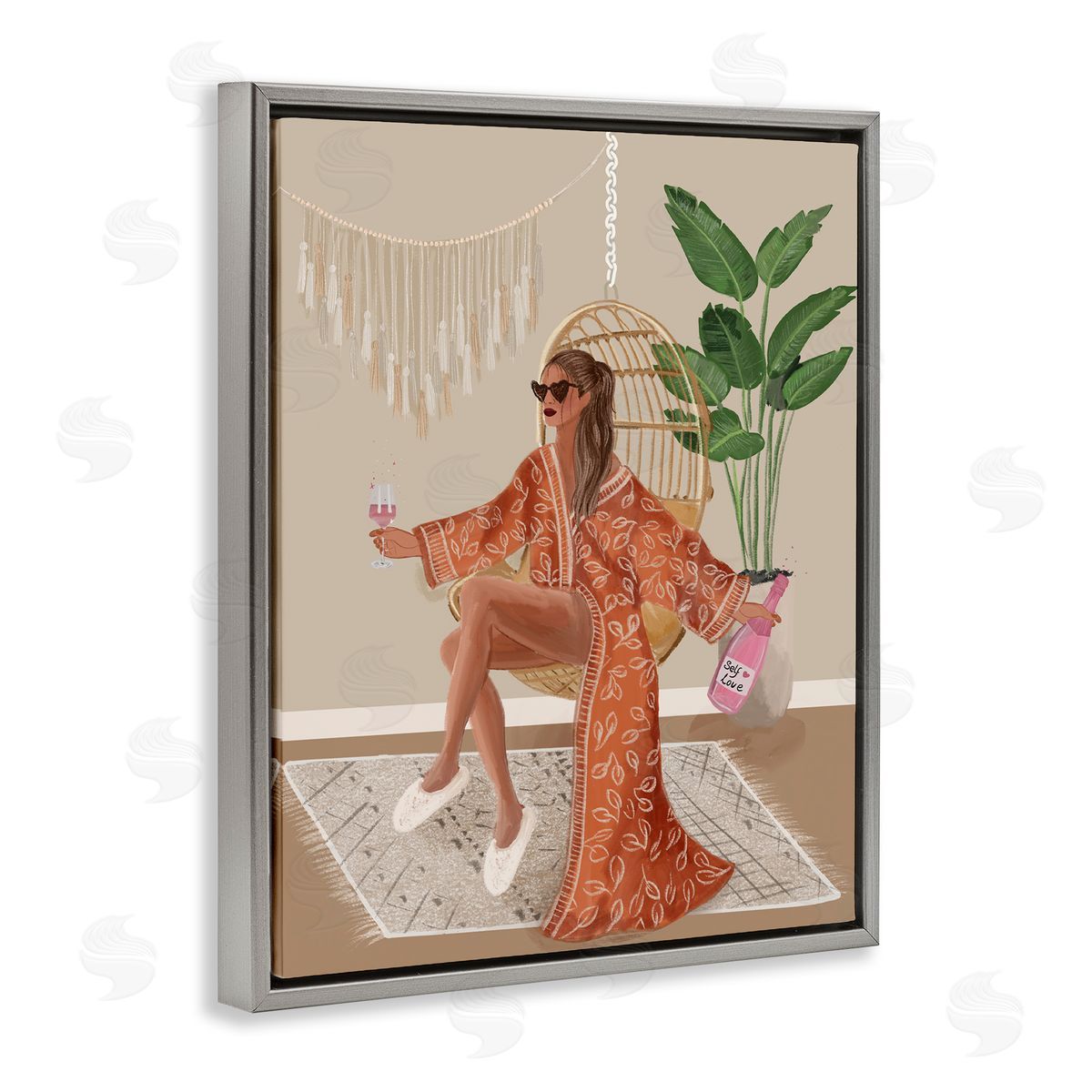 Boho Glam Girl Grey Floating Frame Canvas Wall Art, Home Decor by Chen Alyesh