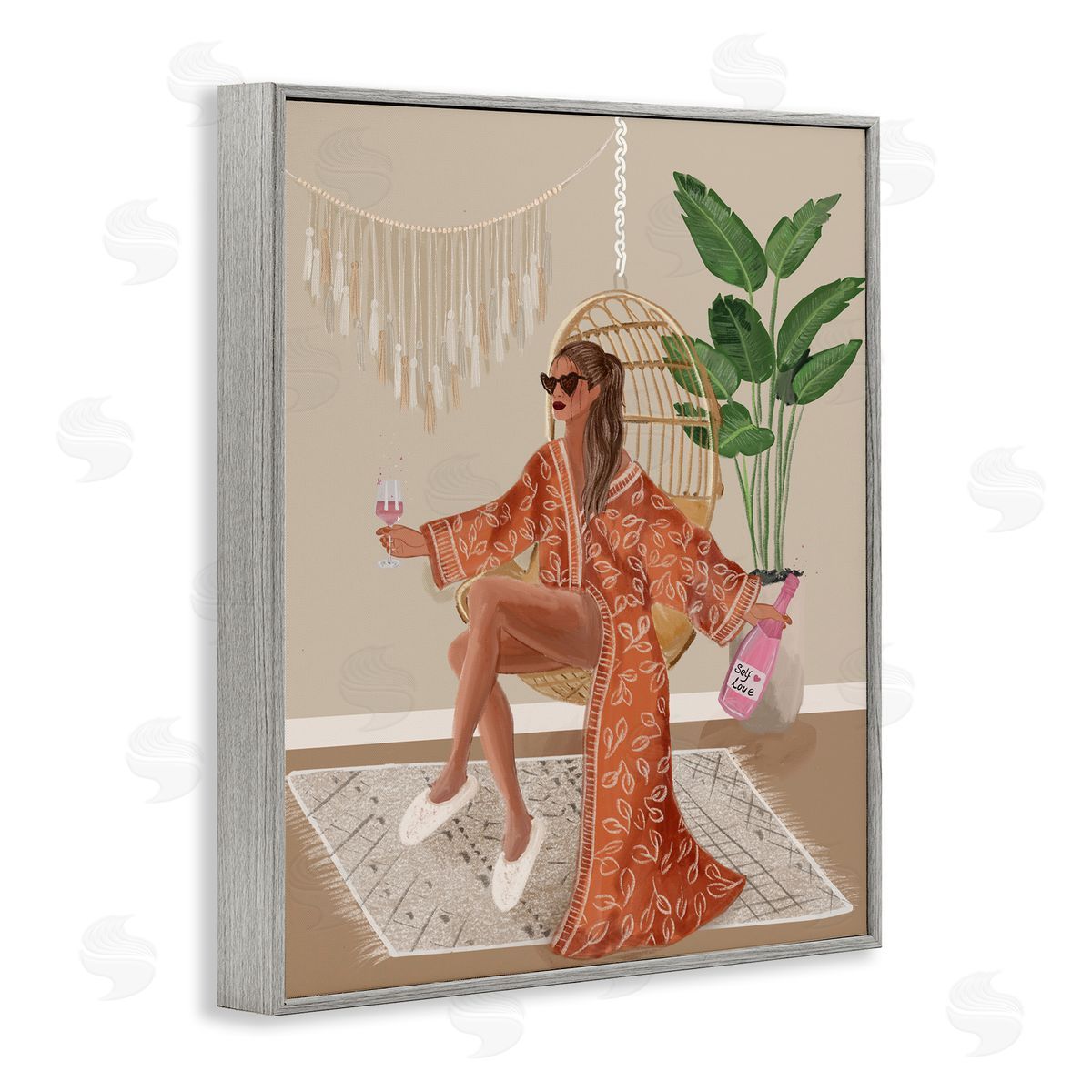 Boho Glam Girl Grey Frame Print Wall Art, Home Decor by Chen Alyesh