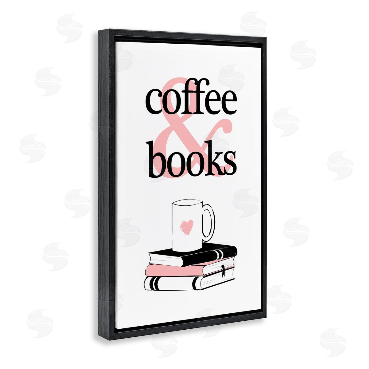 Coffee and Books Phrase Black Floating Frame Canvas Wall Art, Home Decor by Martina Pavlova