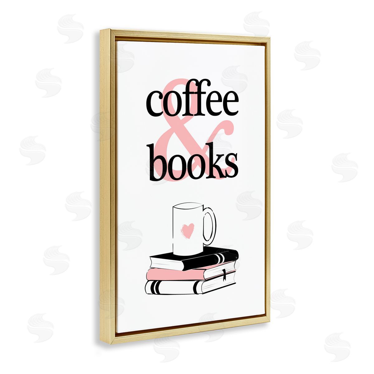 Coffee and Books Phrase Gold Floating Frame Canvas Wall Art, Home Decor by Martina Pavlova