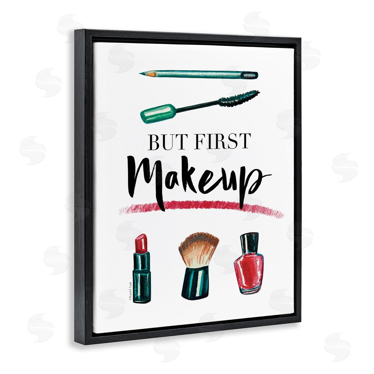 But First Makeup Black Floating Frame Canvas Wall Art, Home Decor by Elizabeth Tyndall