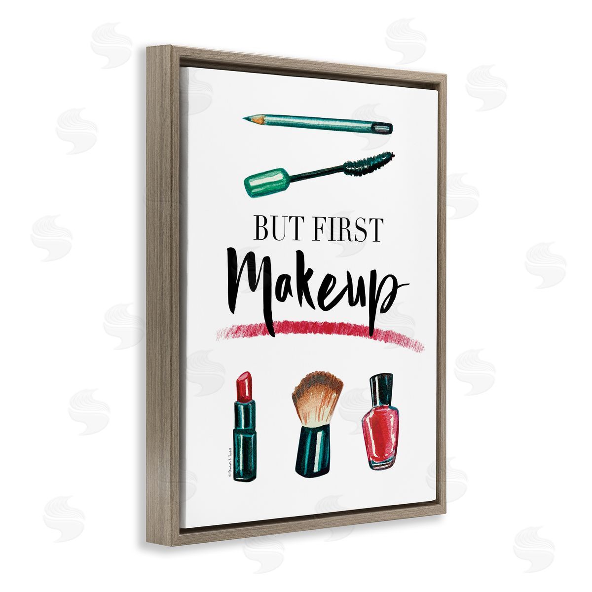 But First Makeup Brown Floating Frame Canvas Wall Art, Home Decor by Elizabeth Tyndall