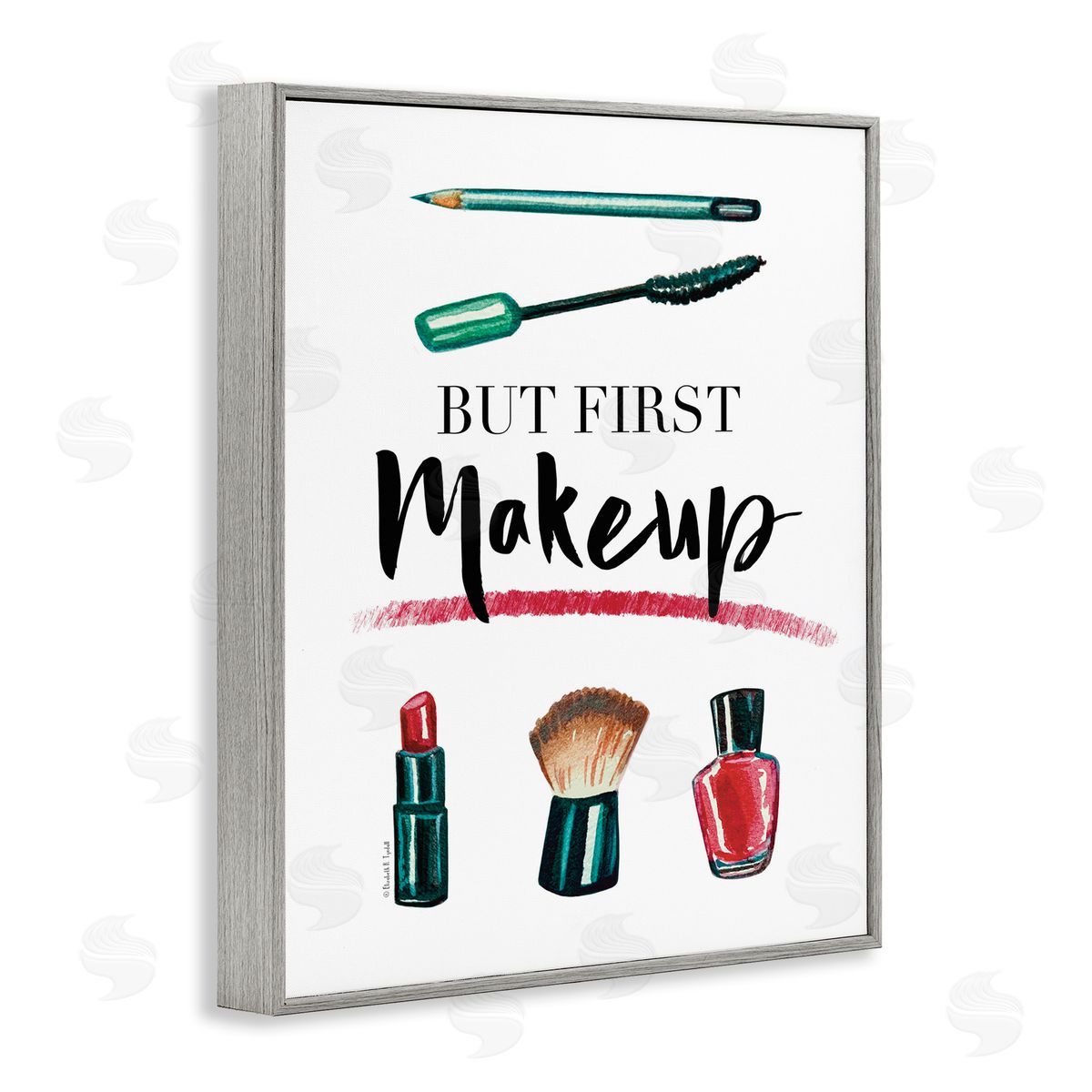 But First Makeup Grey Frame Print Wall Art, Home Decor by Elizabeth Tyndall