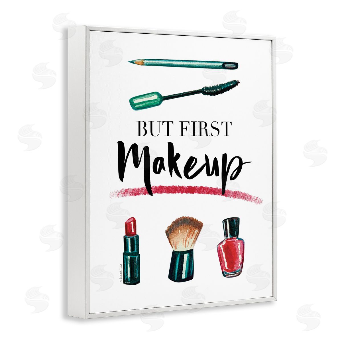 But First Makeup White Frame Print Wall Art, Home Decor by Elizabeth Tyndall