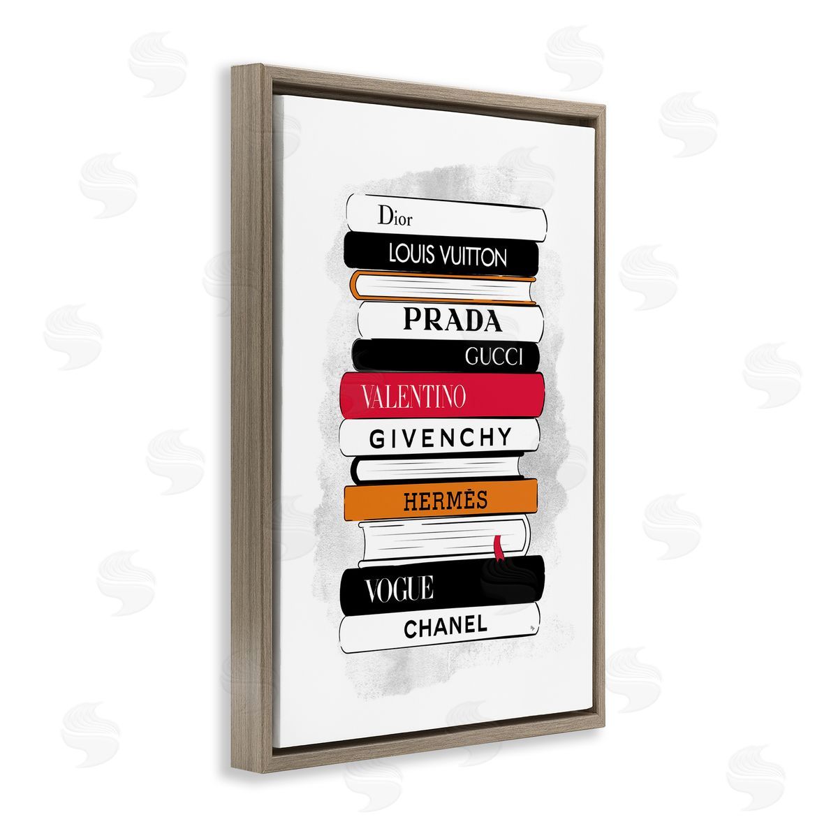 Tall Fashion Bookstack Brown Floating Frame Canvas Wall Art, Home Decor by Martina Pavlova