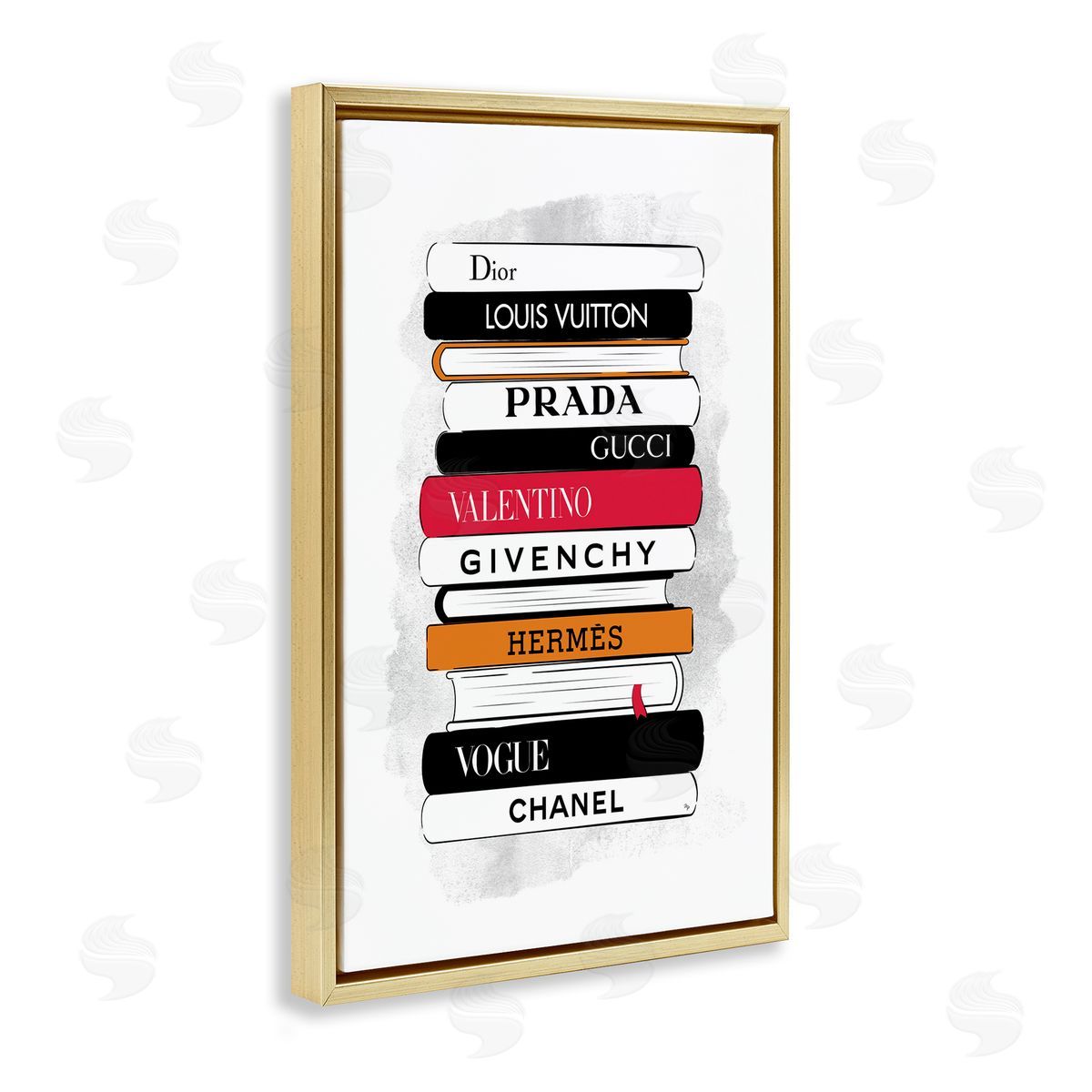 Tall Fashion Bookstack Gold Floating Frame Canvas Wall Art, Home Decor by Martina Pavlova