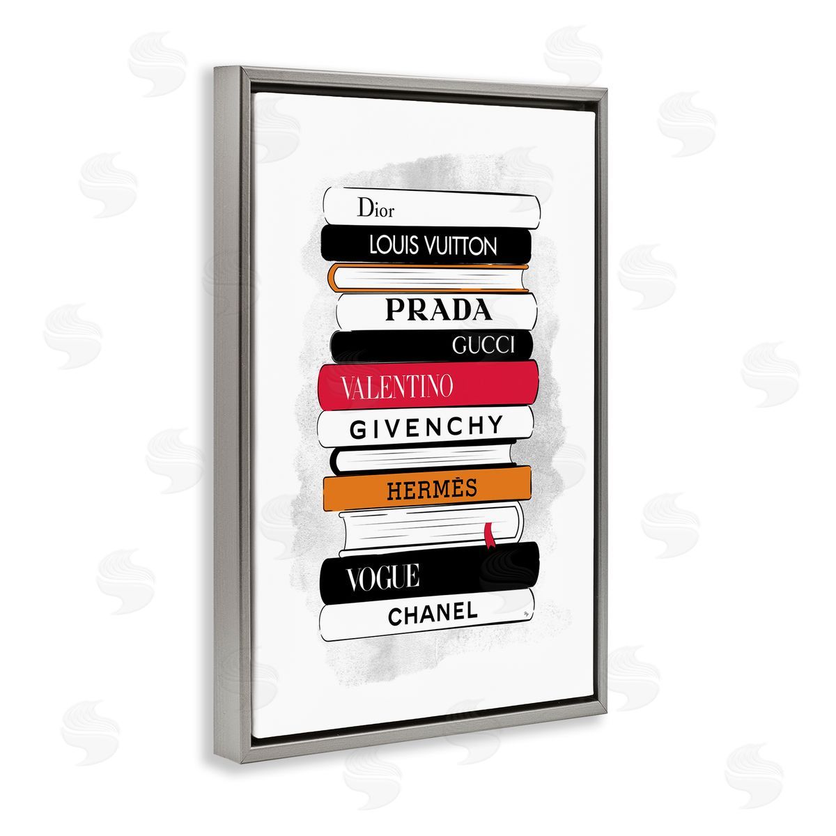 Tall Fashion Bookstack Grey Floating Frame Canvas Wall Art, Home Decor by Martina Pavlova