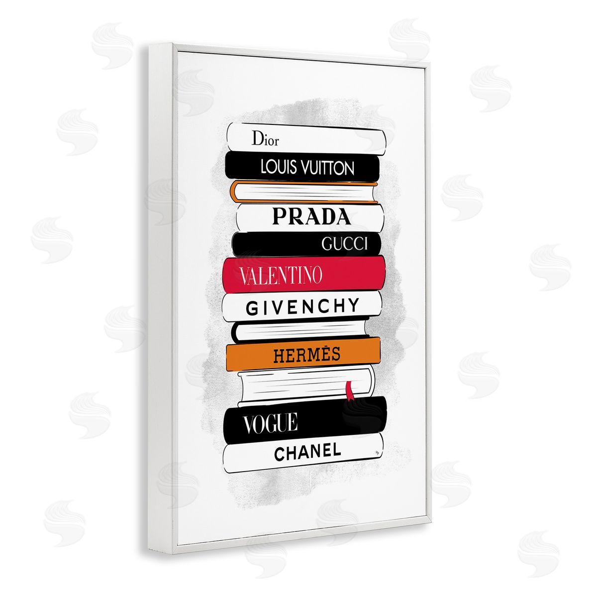 Tall Fashion Bookstack White Frame Print Wall Art, Home Decor by Martina Pavlova