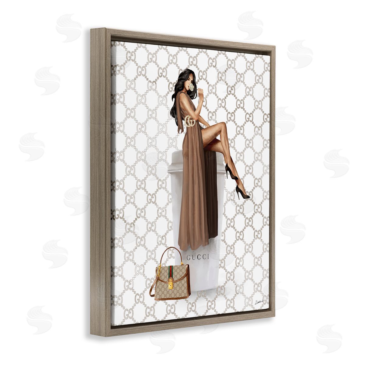 Chic Woman and Coffee Brown Floating Frame Canvas Wall Art, Home Decor by Ziwei Li