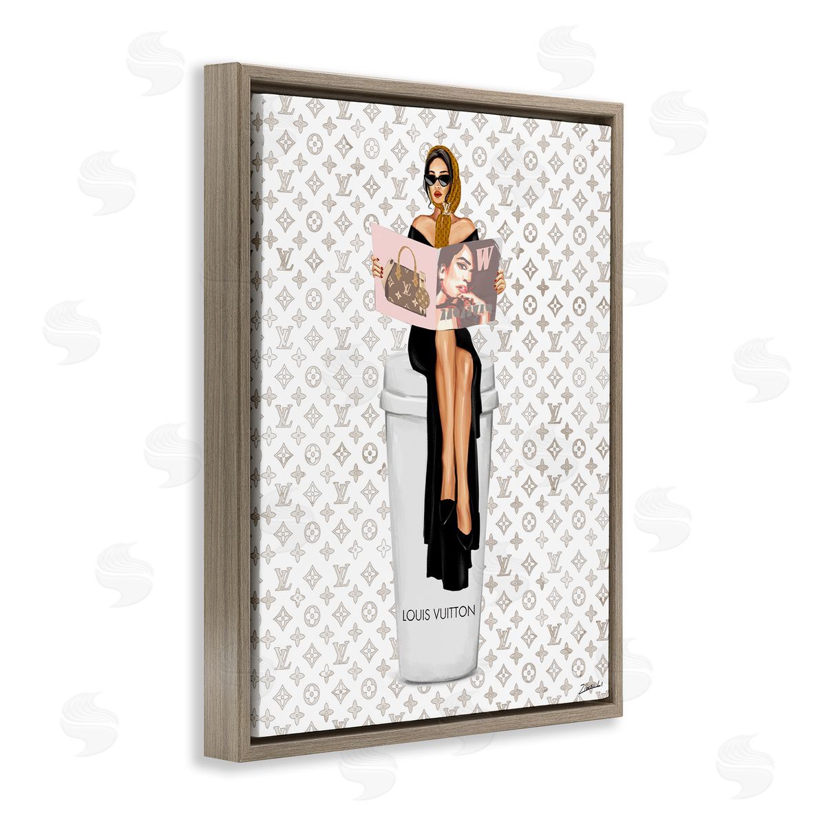 High Fashion Woman Brown Floating Frame Canvas Wall Art, Home Decor by Ziwei Li