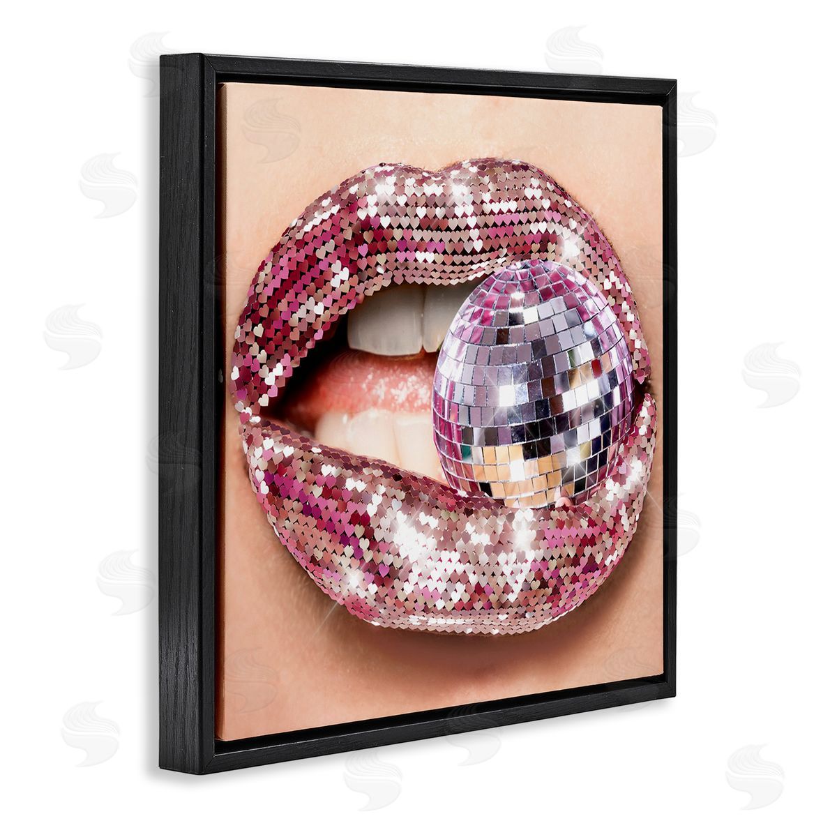 Biting Disco Ball Black Floating Frame Canvas Wall Art, Home Decor by Ziwei Li