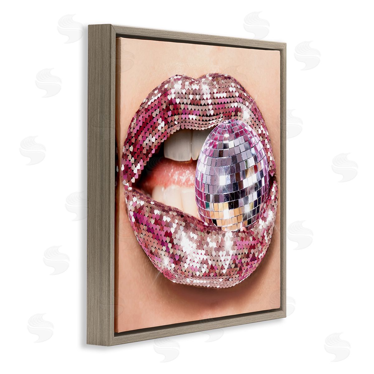Biting Disco Ball Brown Floating Frame Canvas Wall Art, Home Decor by Ziwei Li