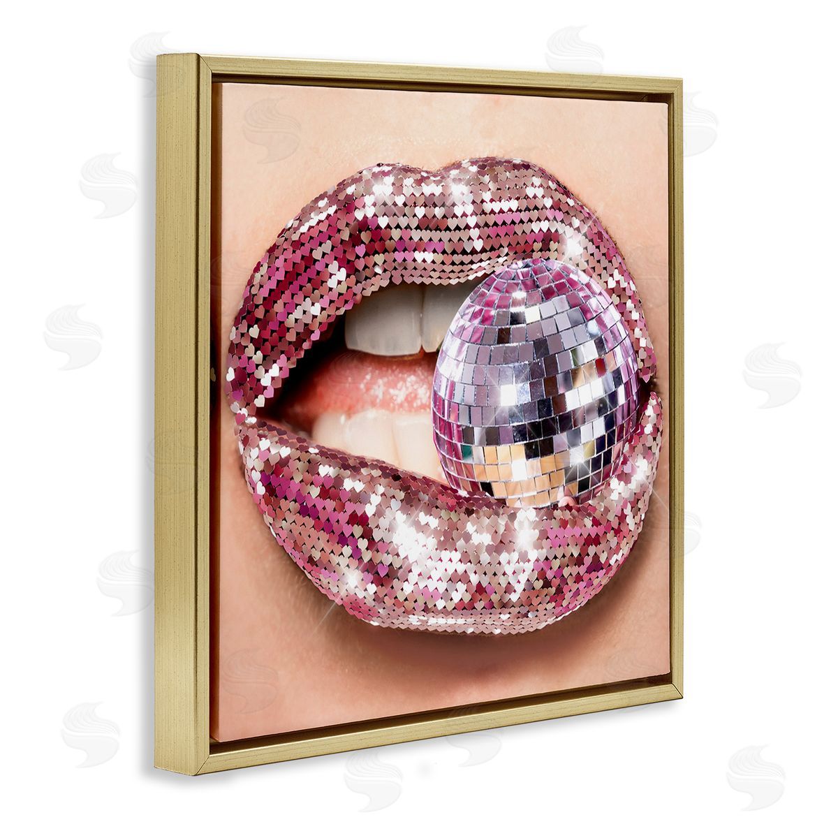 Biting Disco Ball Gold Floating Frame Canvas Wall Art, Home Decor by Ziwei Li