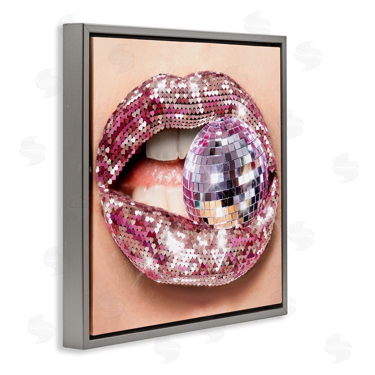 Biting Disco Ball Grey Floating Frame Canvas Wall Art, Home Decor by Ziwei Li