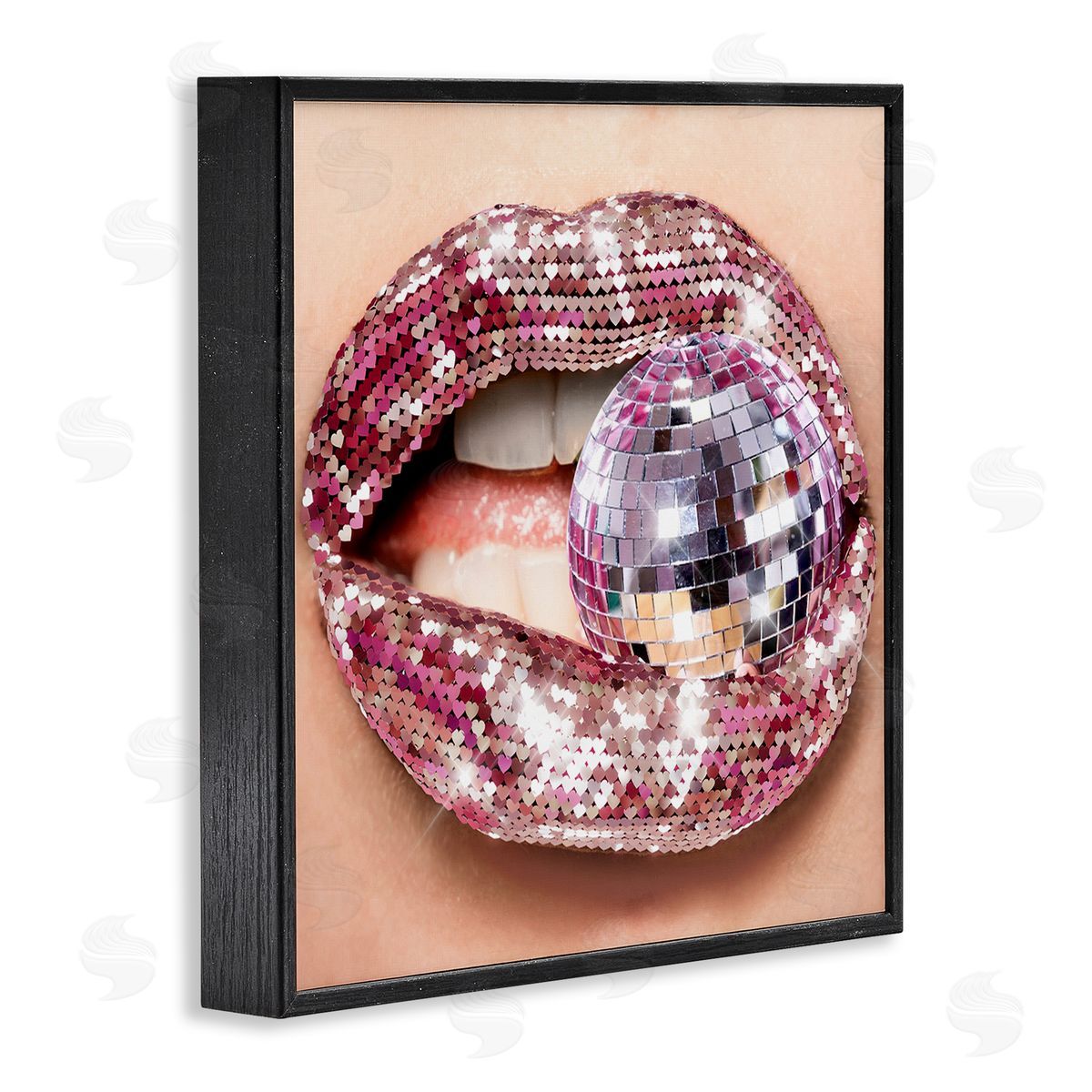 Biting Disco Ball Black Frame Print Wall Art, Home Decor by Ziwei Li