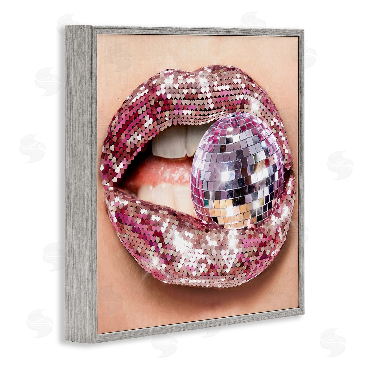 Biting Disco Ball Grey Frame Print Wall Art, Home Decor by Ziwei Li