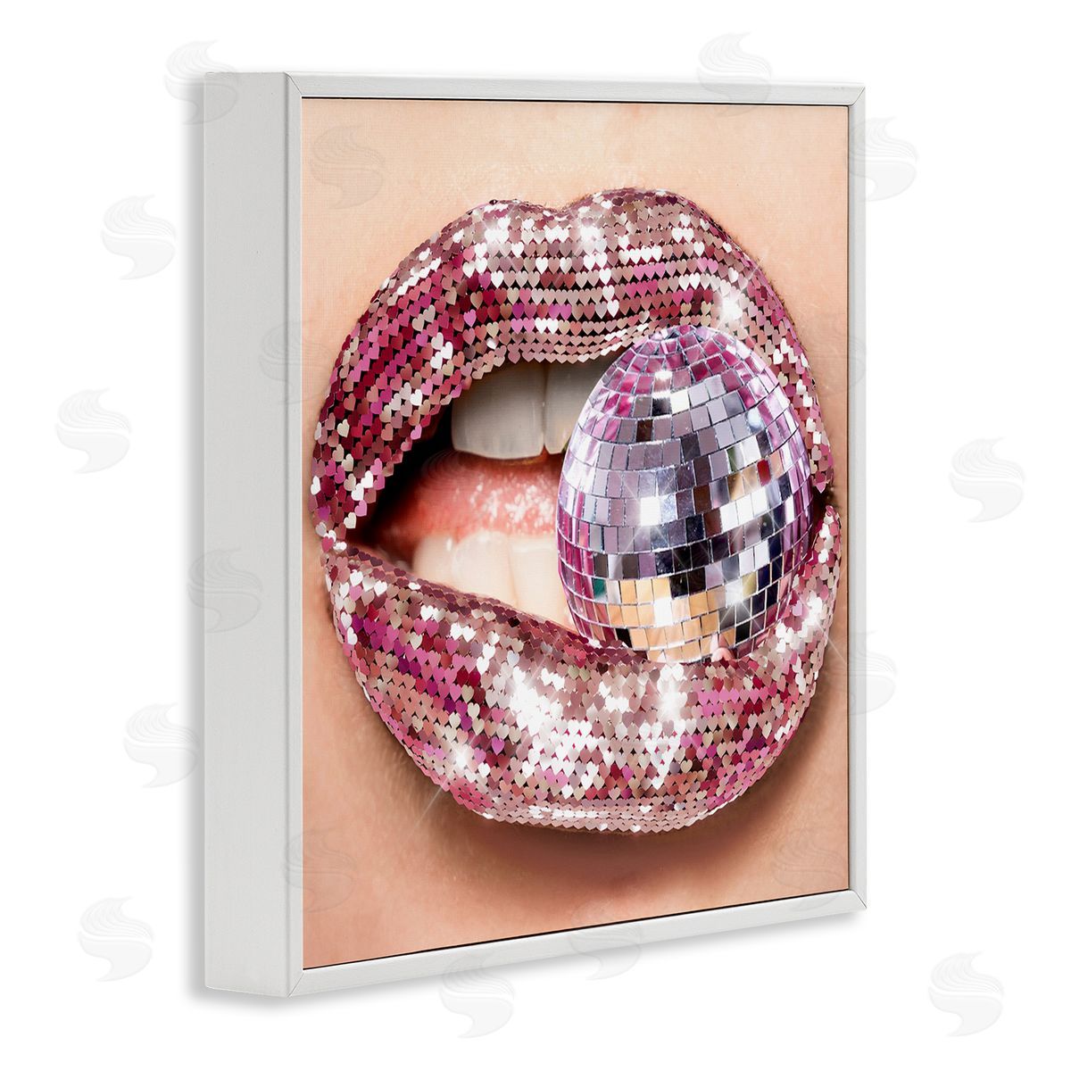 Biting Disco Ball White Frame Print Wall Art, Home Decor by Ziwei Li