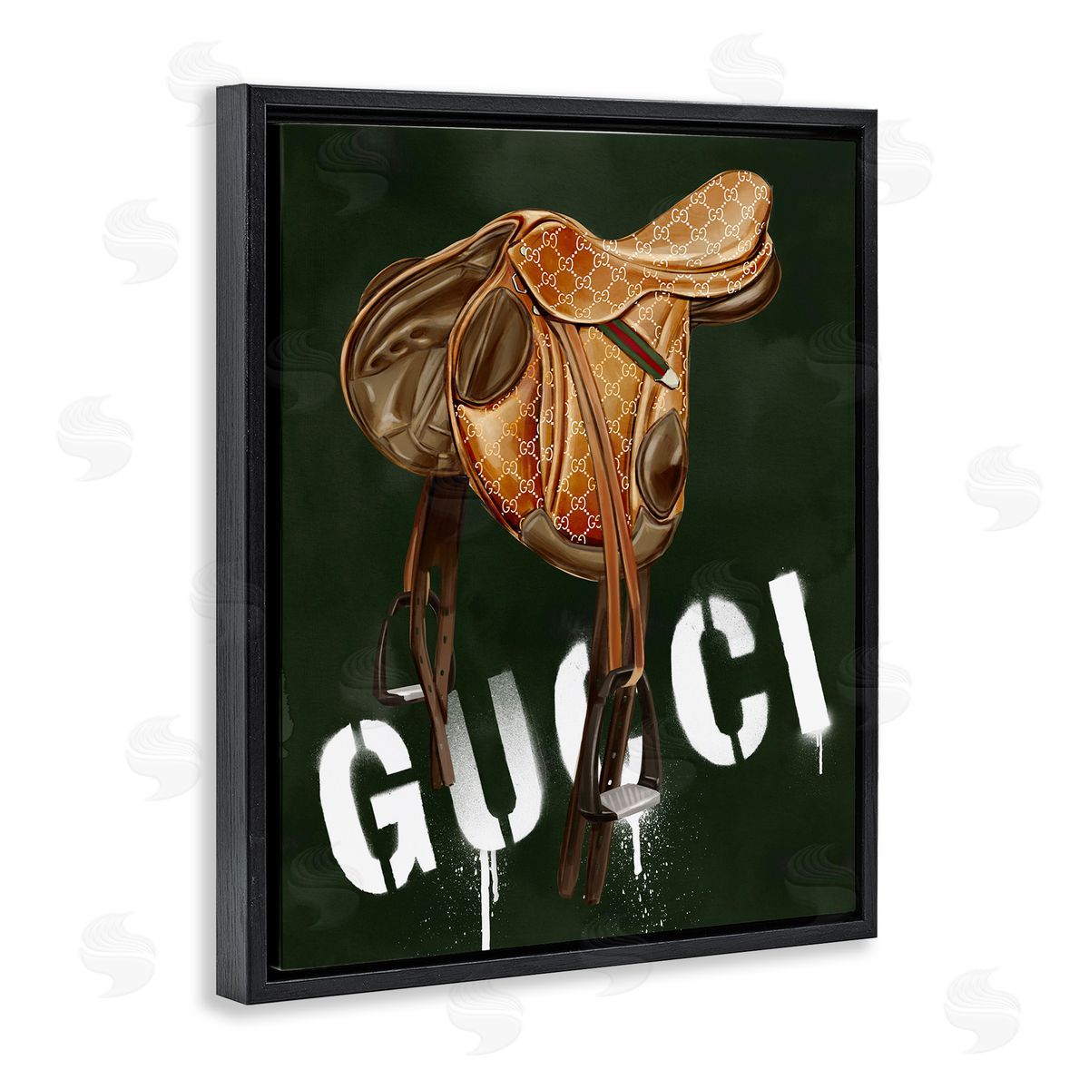 Glam Horse Saddle Black Floating Frame Canvas Wall Art, Home Decor by Ziwei Li