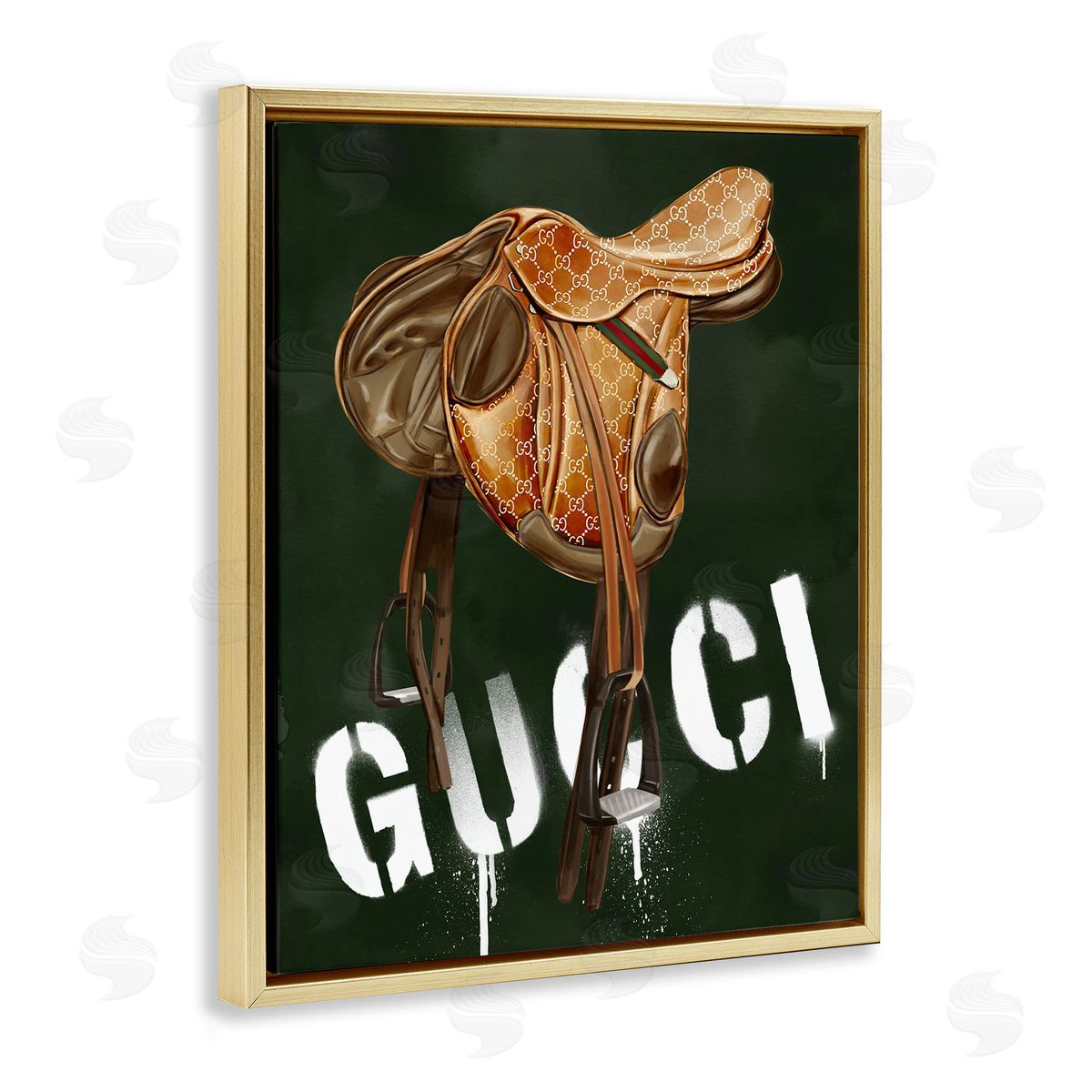 Glam Horse Saddle Gold Floating Frame Canvas Wall Art, Home Decor by Ziwei Li