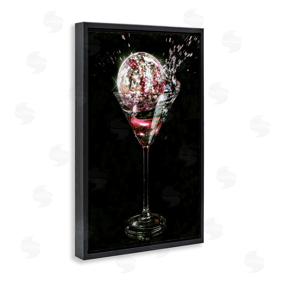 Disco and Cocktail Splash Black Floating Frame Canvas Wall Art, Home Decor by Ziwei Li